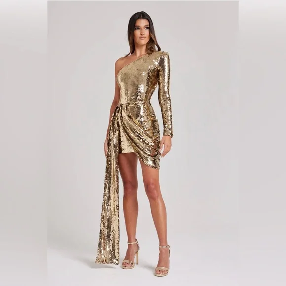 green emerald velvet dress BEEN BUSY GOLD METALLIC MINI DRESS  AKIRA